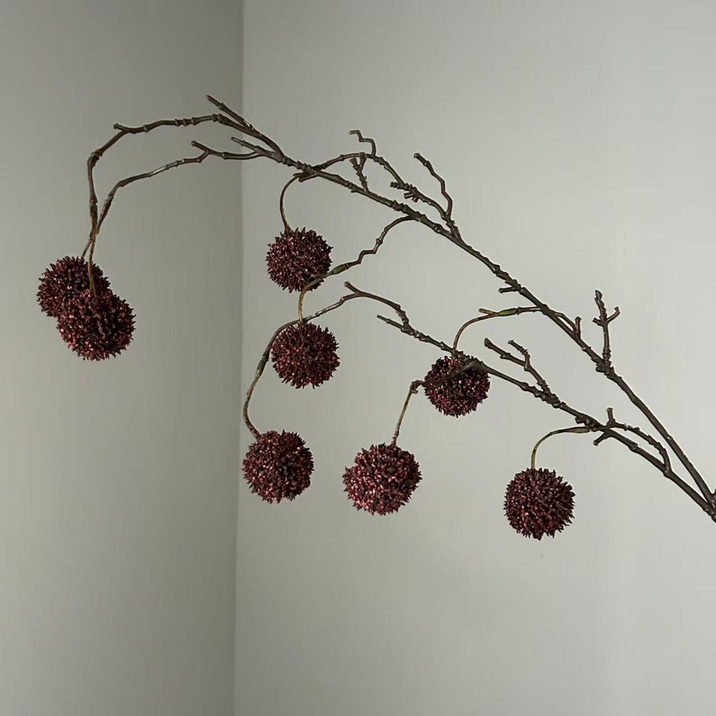 Kunstblumen Wildfrüchte-Zweig mit 8 Fruchtköpfen, Kunststoff, Kunstpflanze für Hochzeit, Hotel und Schaufenster