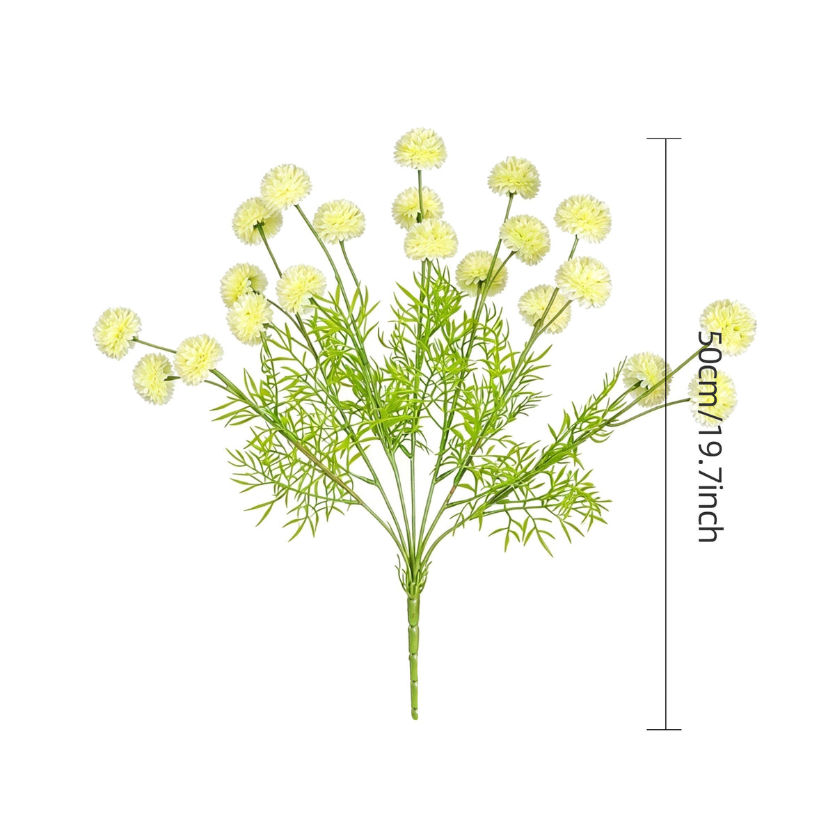 Kunstblumen Chrysantheme Bällchen-Busch mit 21 Blütenköpfen, Kunstseide-Stoff, 50 cm, für Hochzeit, Hotel & Dekoration