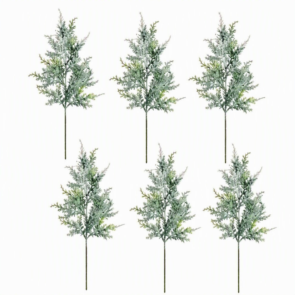 Künstlicher Zedernzweig mit Frost-Beflockung, 6er-Pack, Kunststoff (PE/PVC), Weihnachtsdeko für Floristik & Schaufenster