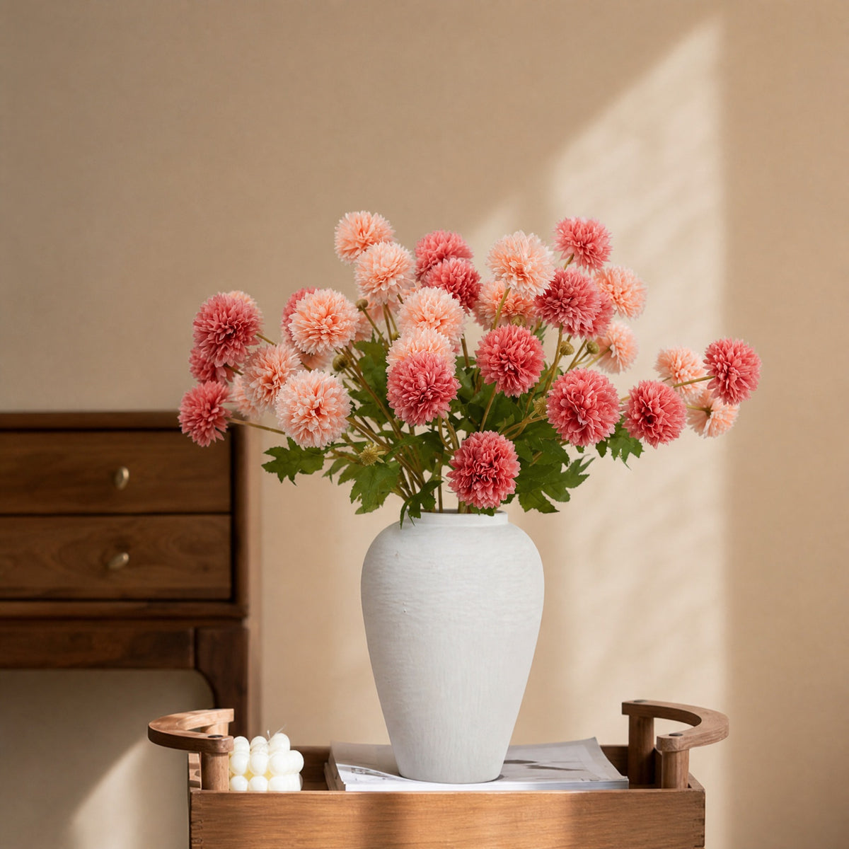 Künstliche Löwenzahn- und Chrysanthemen-Blumenstrauß, 55 cm hoch, 4 Blüten, Seidenstoff