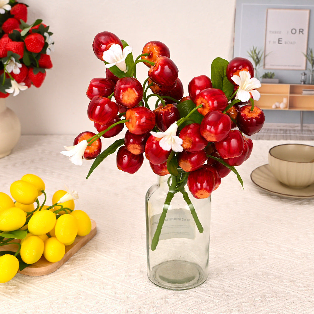 Künstlicher Erdbeerbusch, 19 Blüten, 28 cm Höhe, für Heimdekoration und Feiertage