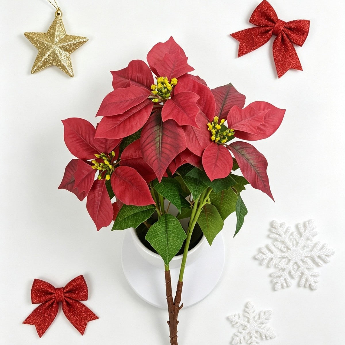 Künstlicher Weihnachtsstern, 5 Blüten, 52 cm, aus Seidenstoff, für Weihnachtsdekoration, Hochzeiten und Büros