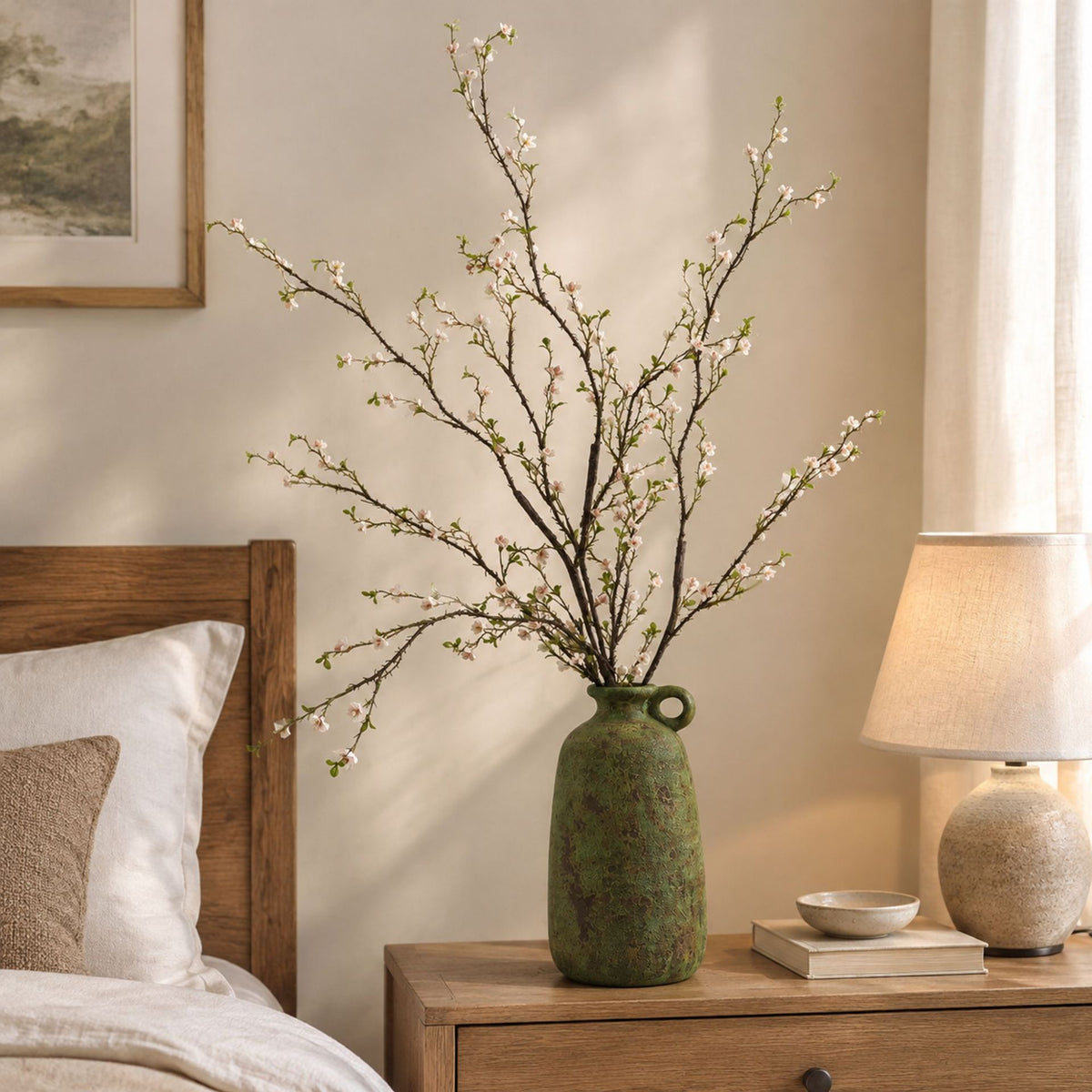 Kunstzweig Wildblumen, Einzelstiel mit 30 Blütenköpfen, Stoffblüten in Seidenoptik, biegbar, für hohe Vasen, Wohnen & Schaufenster