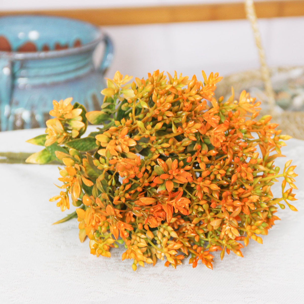 Kunstpflanze Kalanchoe-Busch, 15 Blütenköpfe, 35 cm, Kunststoff, für Hotel, Hochzeit, Wohnraum und Schaufenster