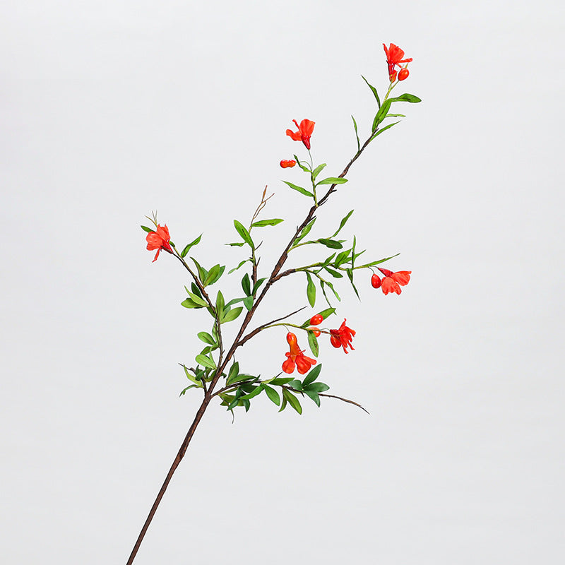 Künstliche Granatapfelblüte, einzelner Stiel mit 13 Blüten, 80 cm hoch, aus Kunststoff, für Innendekoration