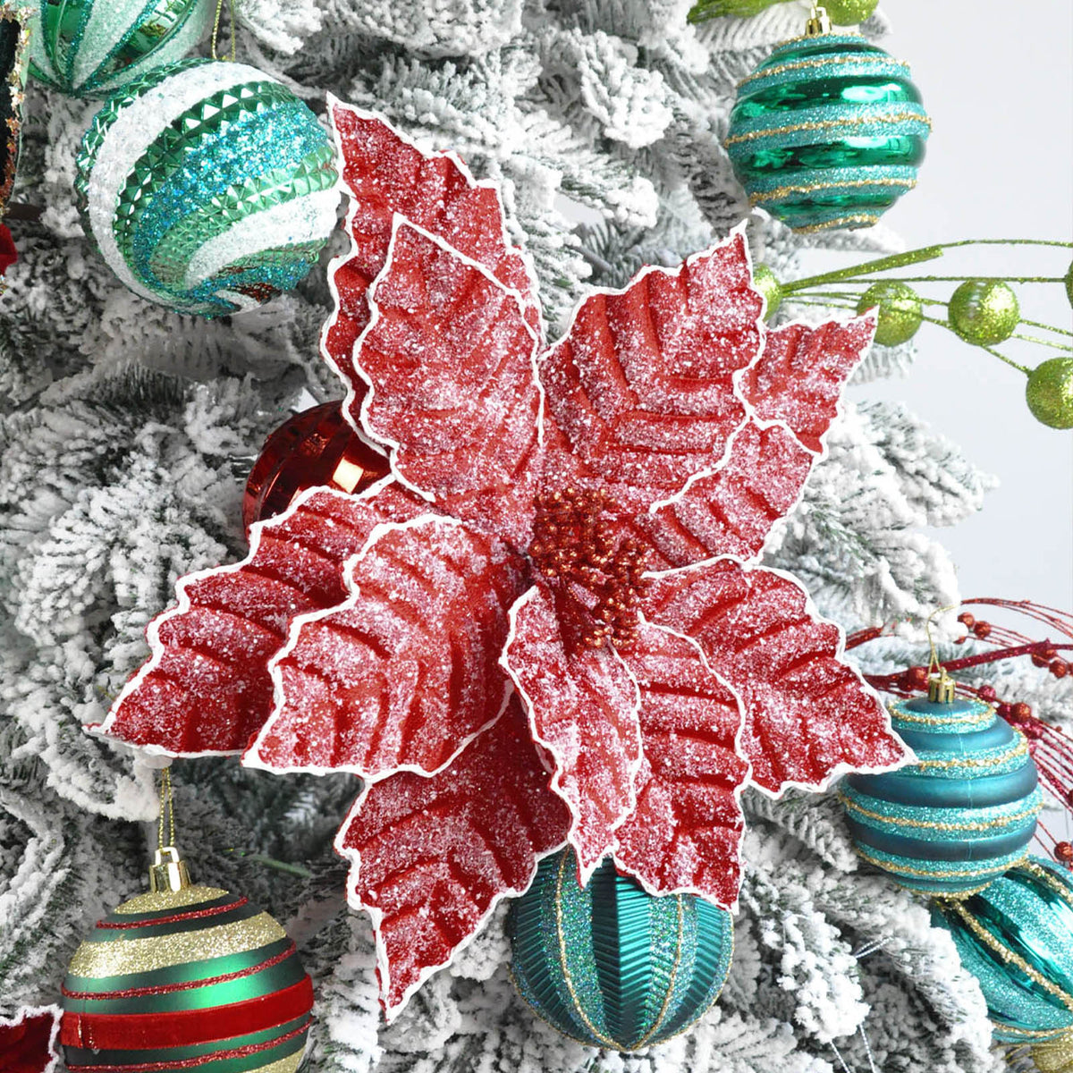 Künstliche Weihnachtsstern-Blüte aus Samtstoff, 28 cm hoch, einzelner Stiel für festliche Dekoration