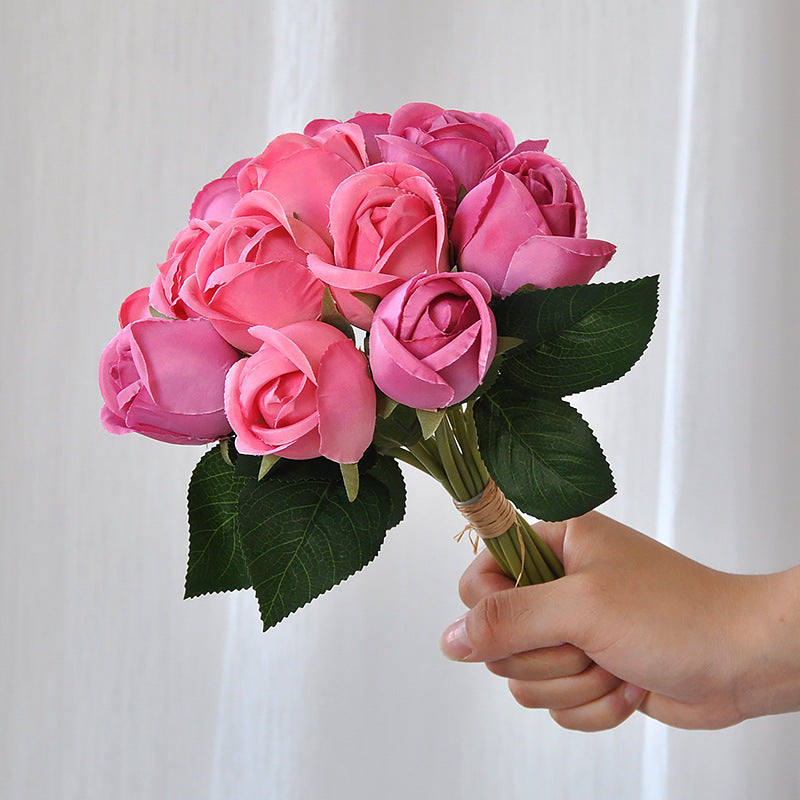 Künstliche Rosenstrauß, 24 cm hoch, hochwertige Seidenstoff-Blumen, für Hochzeiten, Wohnaccessoires und Geschäftsdekoration
