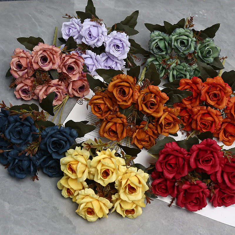 Künstliche Rosenstrauß mit 6 Blüten, 30 cm hoch, aus Seidenstoff, für Hochzeiten, Innendekoration und Gewerberäume