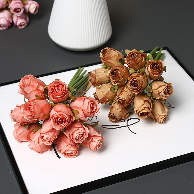 Künstlicher Rosenstrauß mit 12 Blüten, 25 cm hoch, Seidenstoff, für Hochzeit, Dekoration, Innenraum