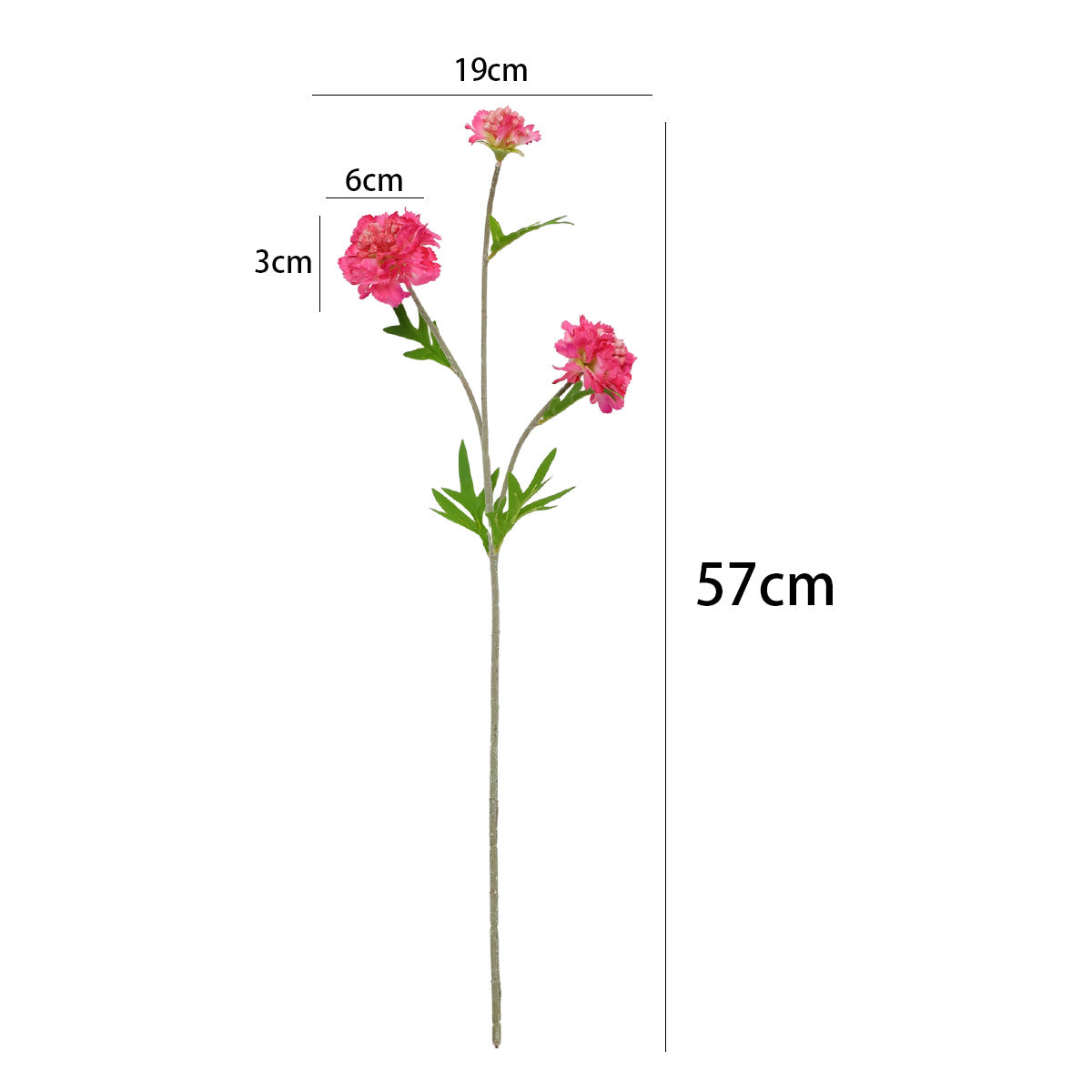 Kunstblumen Skabiose, Nelke & Margerite, Blumenbusch mit 3 Blütenköpfen, 57 cm, Polyester-Mischmaterial, für Hochzeit & Gewerbe
