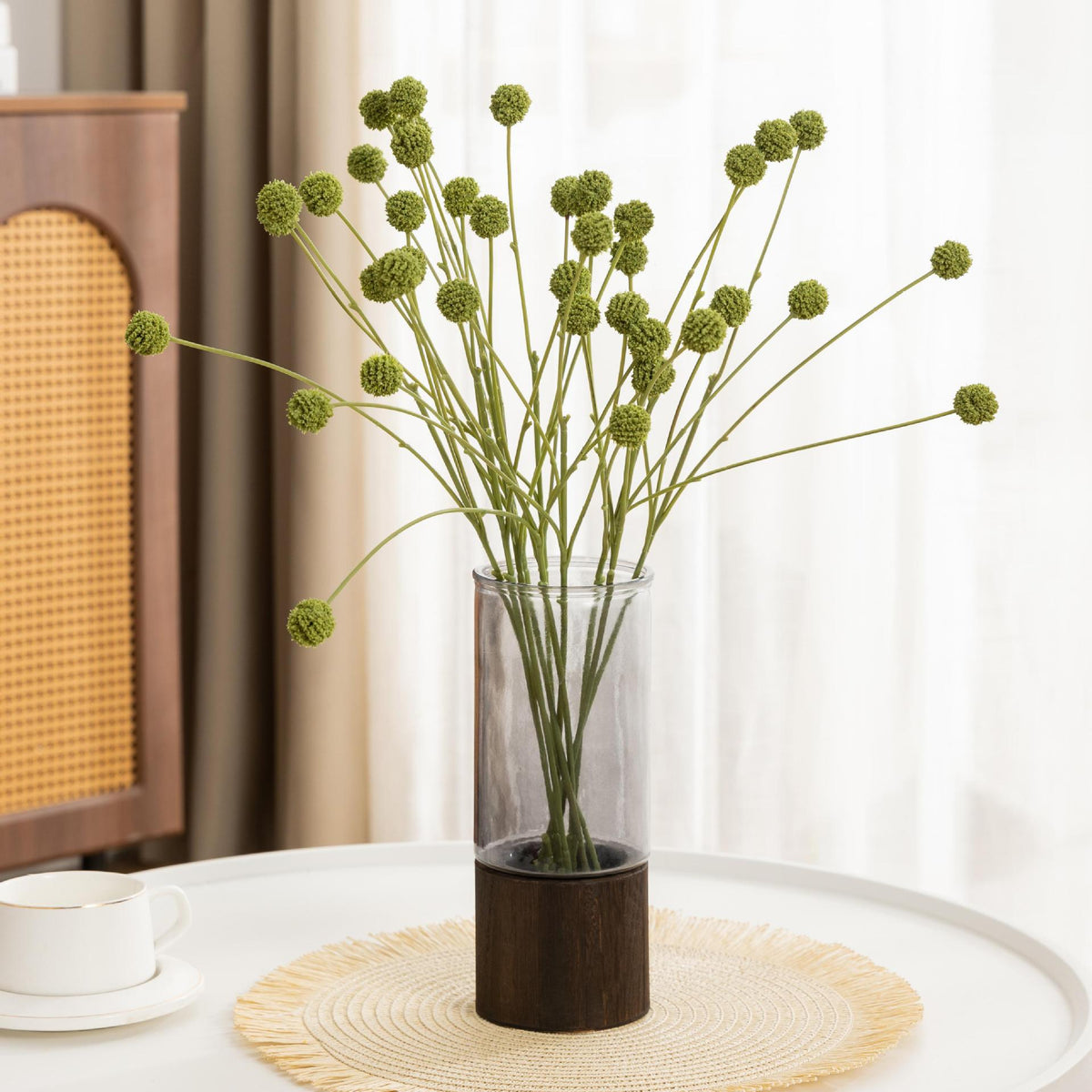 Kunstblume Craspedia (Goldkugel), Busch mit 4 Blütenköpfen, Kunststoff, für Hochzeit, Hotel und Wohnraum-Deko