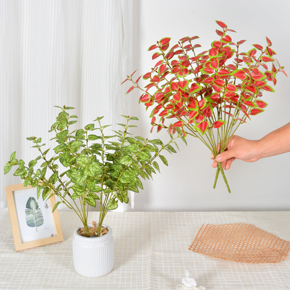 Künstliche Caladium-Blätter, 18 cm hoch, aus seidenähnlichem Polyester, für Innen- und Außenbereiche