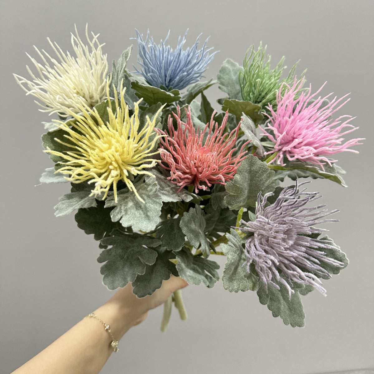 Künstliche Eryngium-Blume, 38 cm hohe Einzelstängel-Deko, Seidenstoff-Blüte für Hochzeiten, Büro und Zuhause