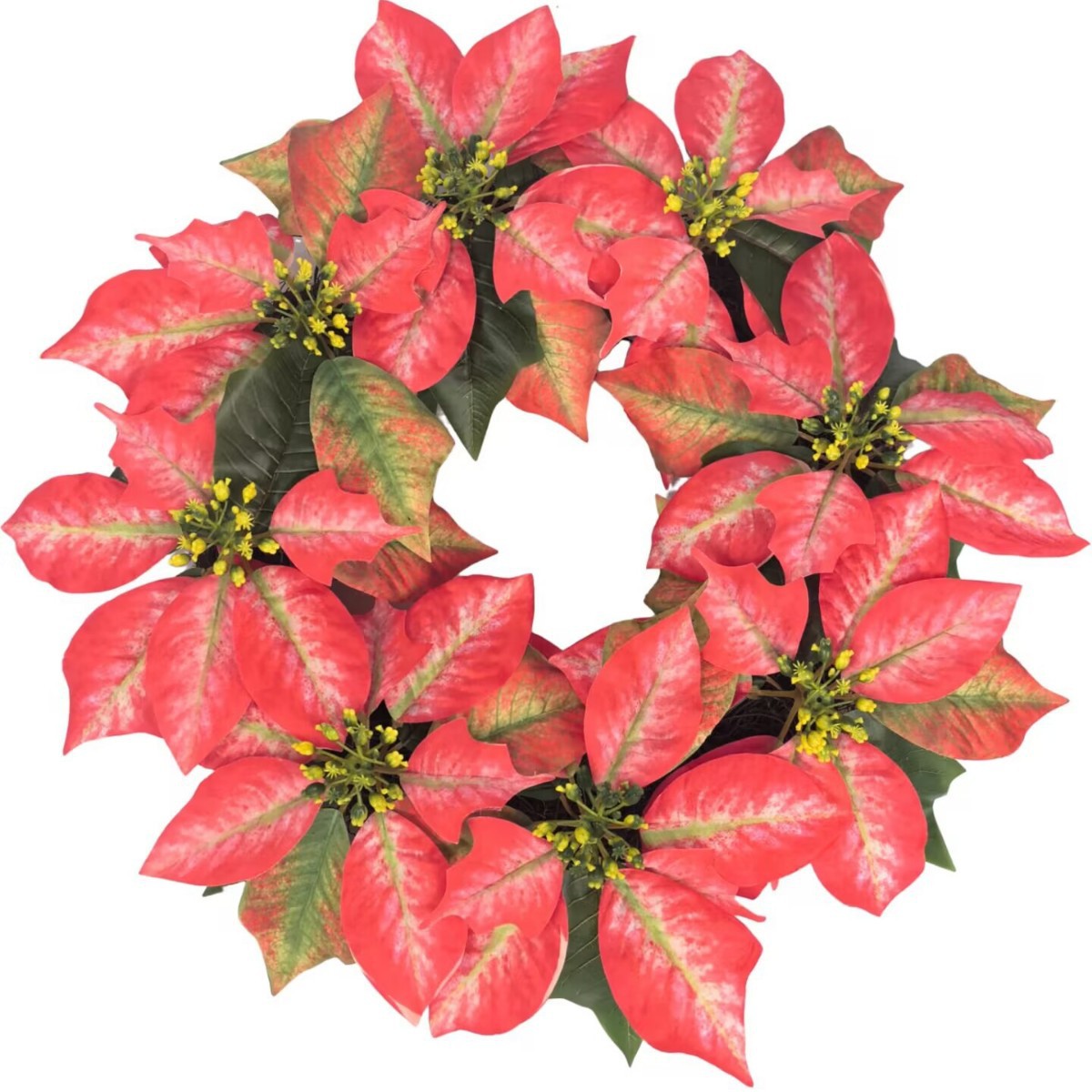 Künstlicher Poinsettia-Kranz, 46 cm Weihnachts-Deko, Plastik-Floralranke für Innenraum, Festliche Girlande