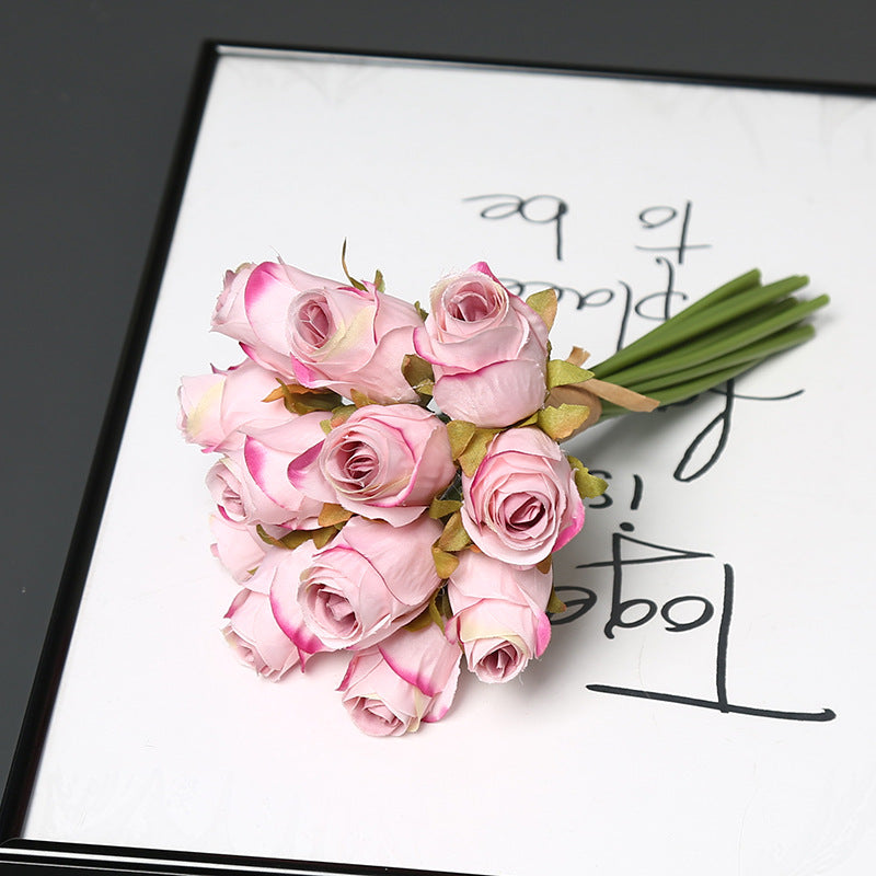 Künstlicher Rosenstrauß mit 12 Blüten, 25 cm hoch, Seidenstoff, für Hochzeit, Dekoration, Innenraum