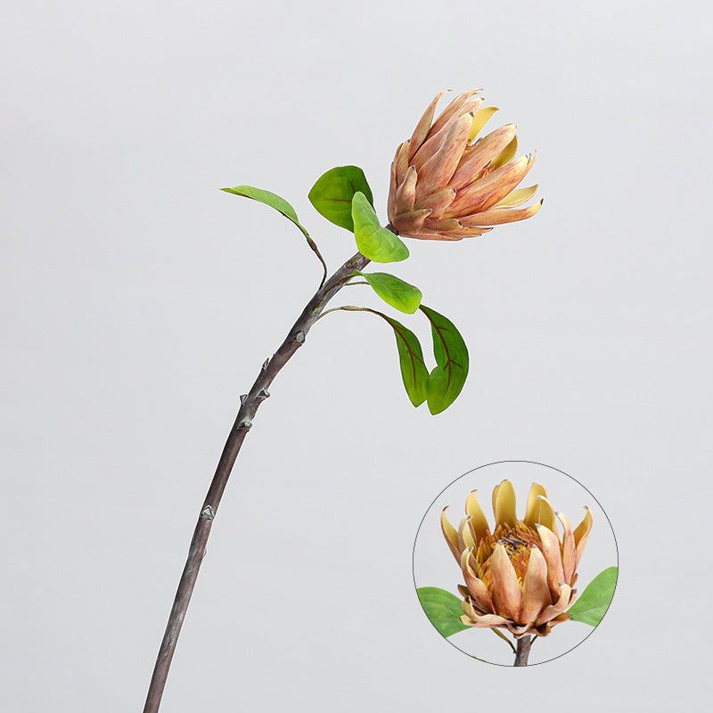 Künstliche Protea Blüte, einzelner Stiel mit 1 Blütenkopf, 63 cm hoch, aus seidenähnlichem Polyester, für Hochzeitsdekoration und Inneneinrichtung