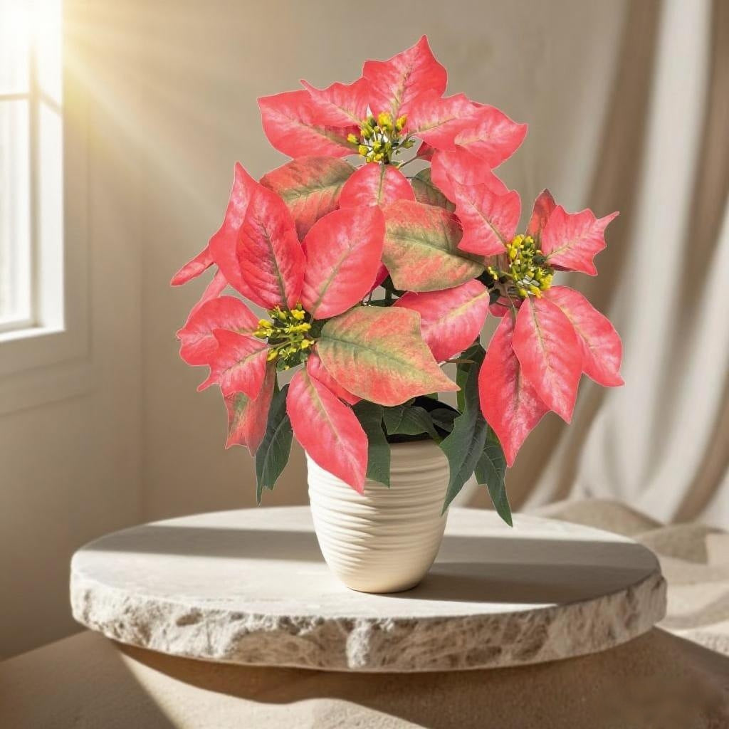 Künstliche Weihnachtsstern-Pflanze, 5 Blüten, 30 cm hoch, aus Kunststoff, für Innen- und Außendekoration