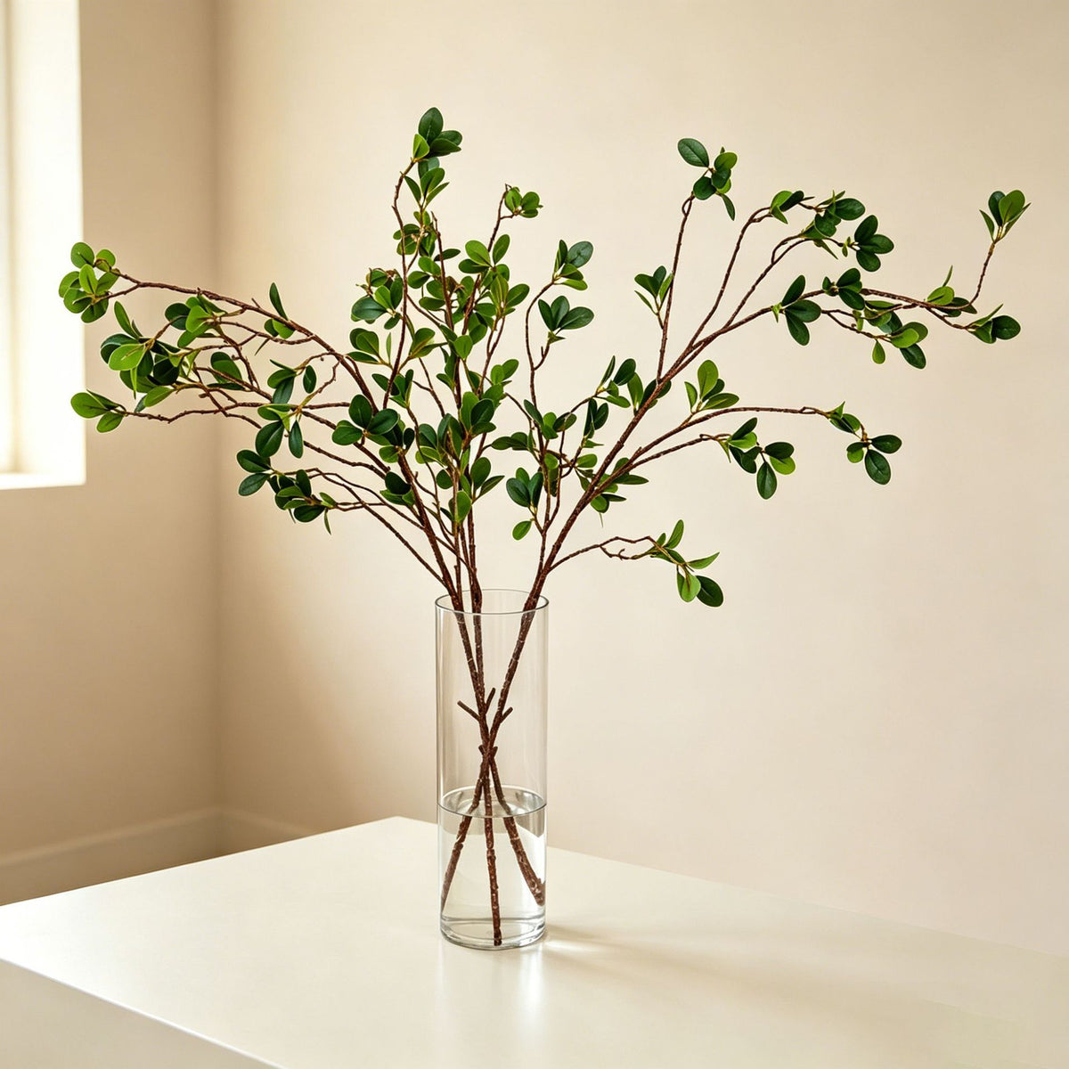Künstliches Milan-Blatt, Banyan-/Ficus-Zweig mit Blättern, Einzelzweig 1 Stück, Kunstseide-Stoff, 87 cm, für Hochzeit & Schaufenster