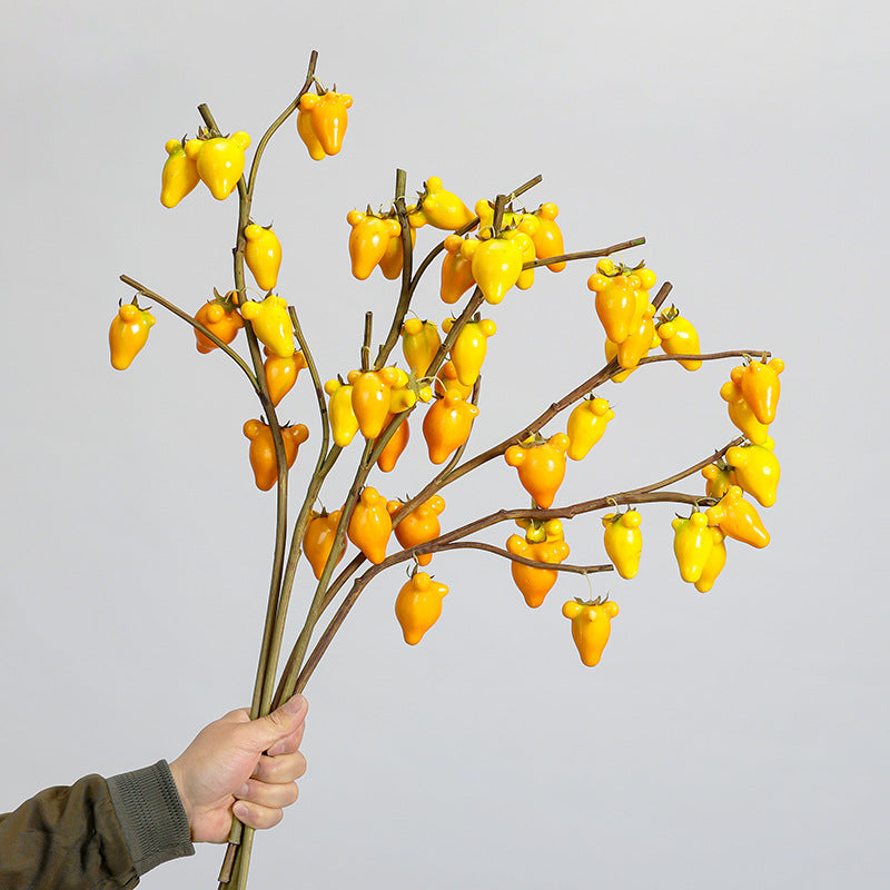 Künstlicher Zierzweig mit 10 Goldfrüchten, 66 cm, Einzelstiel für Innendekoration, Hotel, Einzelhandel