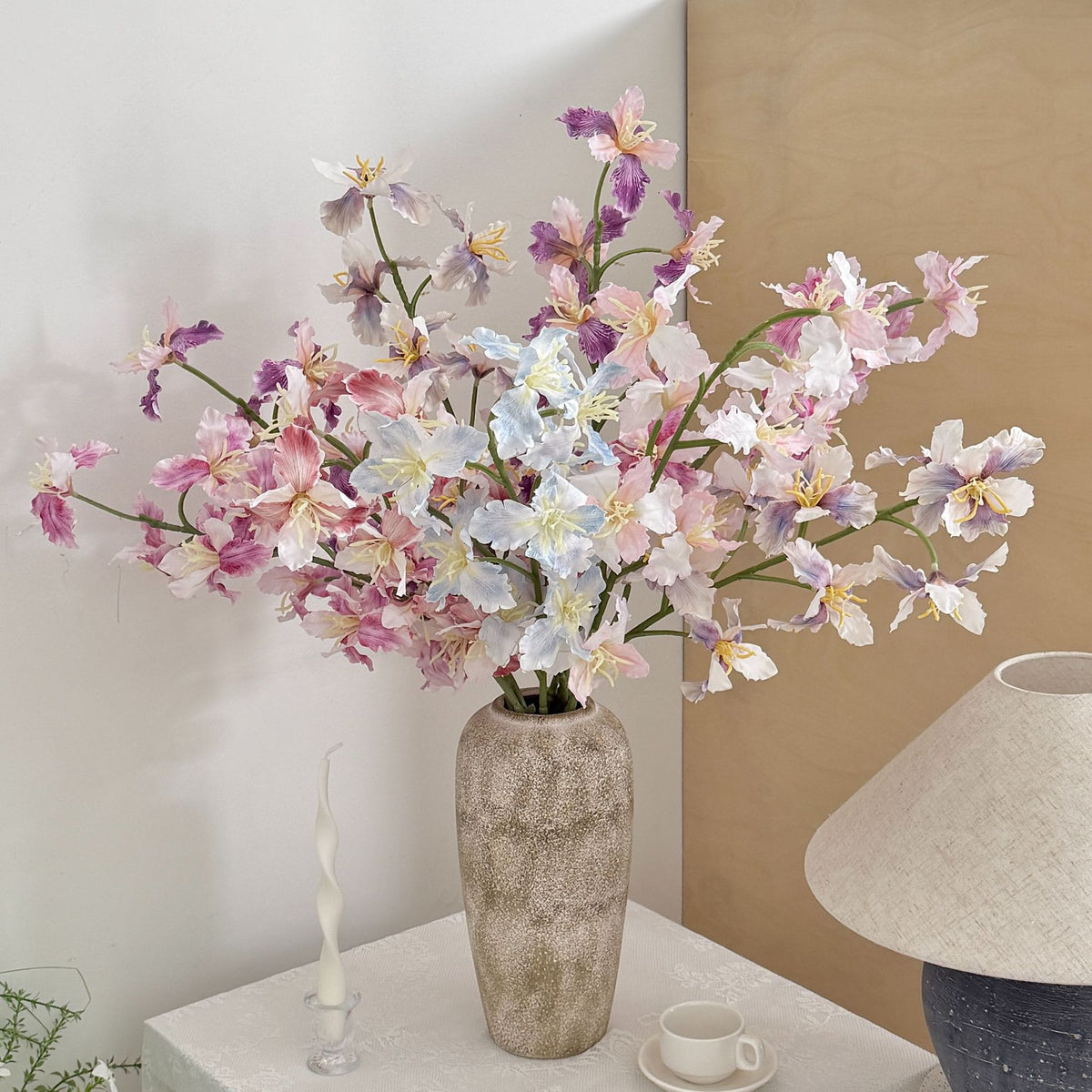 Künstliche Irisblüten, 9-blütiger Busch, 94 cm Höhe, aus Seidenstoff, für Hochzeiten und Innendekoration