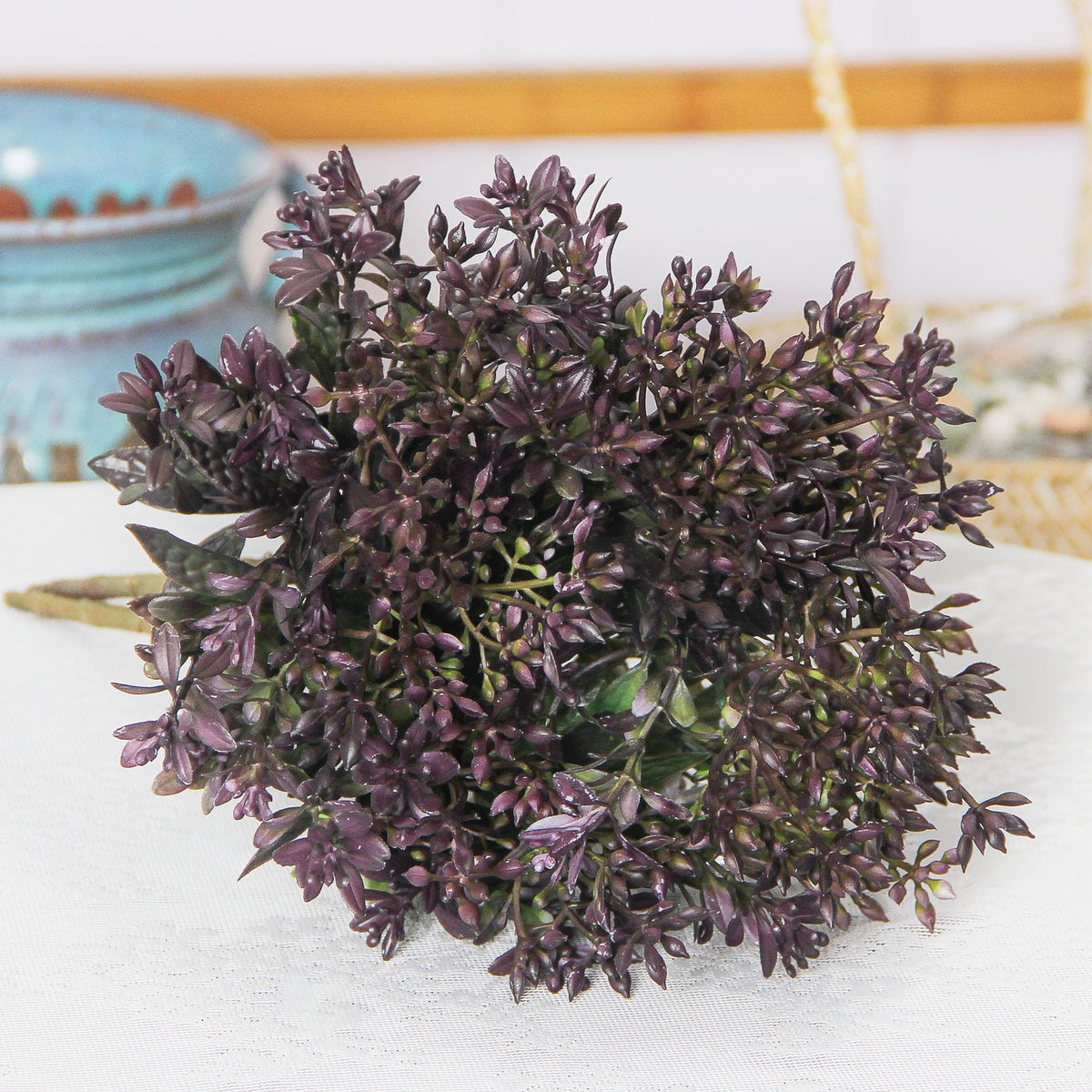 Kunstpflanze Kalanchoe-Busch, 15 Blütenköpfe, 35 cm, Kunststoff, für Hotel, Hochzeit, Wohnraum und Schaufenster