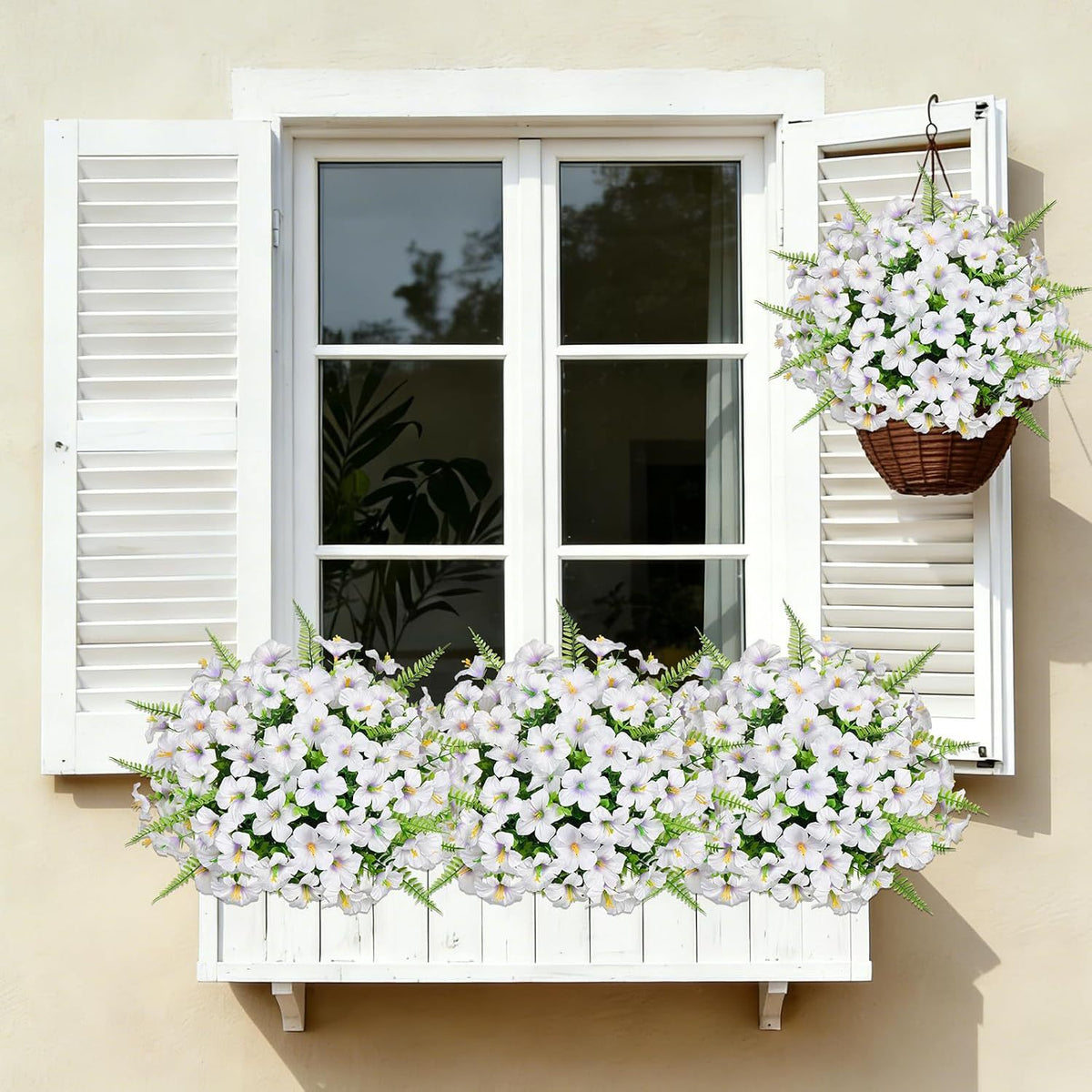 Künstliche Eukalyptus-Trompetenblumen mit Perserfarn, 9 Stück, Kunststoff, biegbare Zweige, für Hochzeit, Vase & Garten