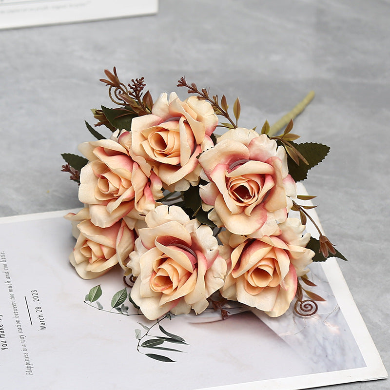 Künstliche Rosenstrauß mit 6 Blüten, 30 cm hoch, aus Seidenstoff, für Hochzeiten, Innendekoration und Gewerberäume