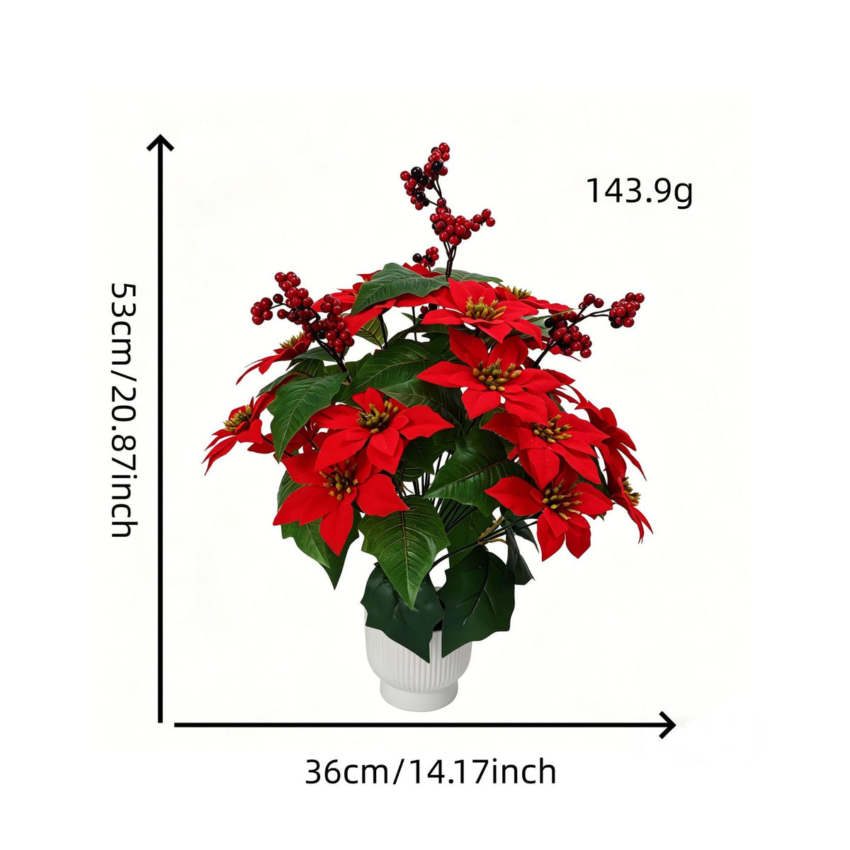 53 cm künstlicher Weihnachtsstern (Poinsettie) aus Samtstoff, Buschform, für festliche Dekoration, Hotel, Büro und Zuhause