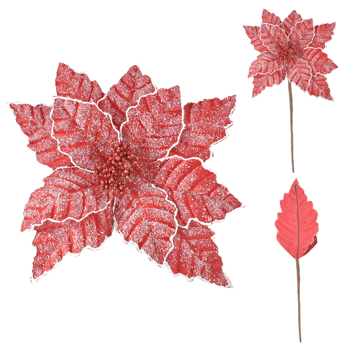 Künstliche Weihnachtsstern-Blüte aus Samtstoff, 28 cm hoch, einzelner Stiel für festliche Dekoration