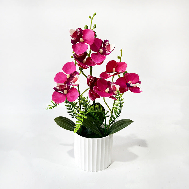 Künstlicher Orchideenstrauß mit 9 Blüten, 31,5 cm hoch inklusive Pflanzgefäß, für Hochzeiten, Innenräume und Dekoration