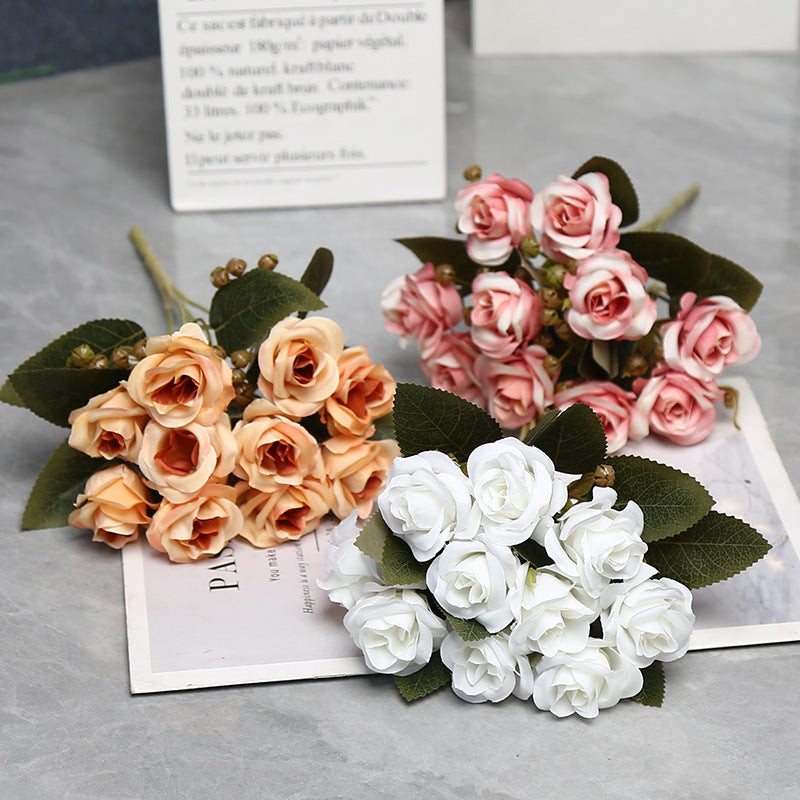 Künstliche Rosen Bouquet, 10 Blüten, 30 cm Höhe, Seidenstoff für Hochzeiten und Innendekoration