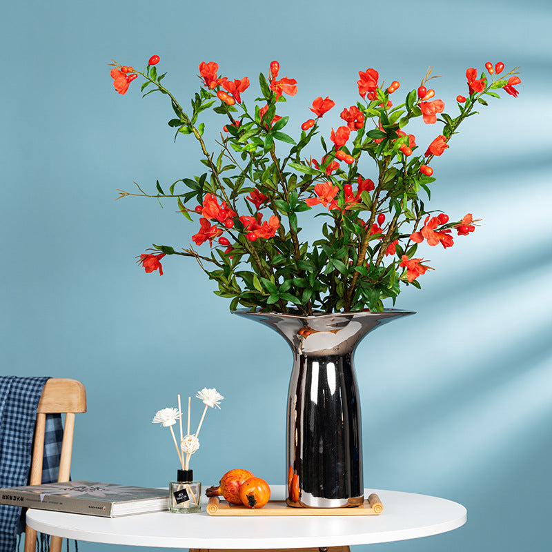 Künstliche Granatapfelblüte, einzelner Stiel mit 13 Blüten, 80 cm hoch, aus Kunststoff, für Innendekoration