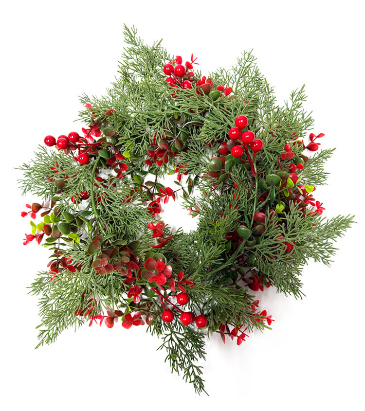 Kunstpflanze Eukalyptus-Ranke mit roten Beeren und Wacholder-Nadeln, Kunststoff, Weihnachtsdeko, für Hochzeit und Gastronomie