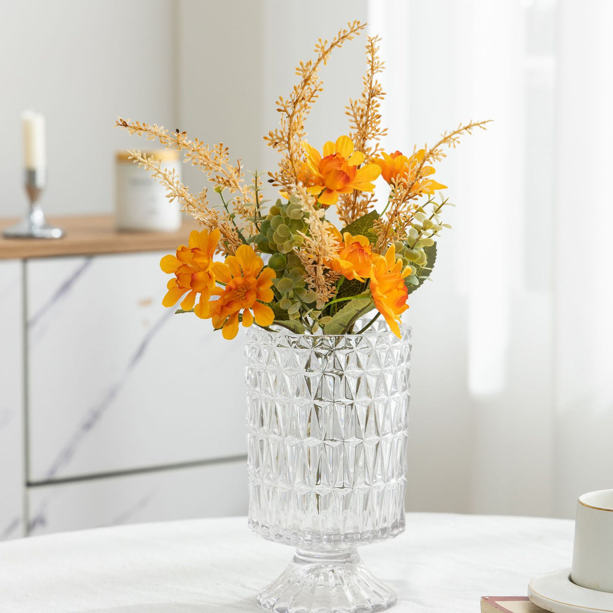 36 cm Herbstliche Retro-Simulationstrauß mit Margeriten und Weizenähren, für Hochzeiten und Wohnkultur