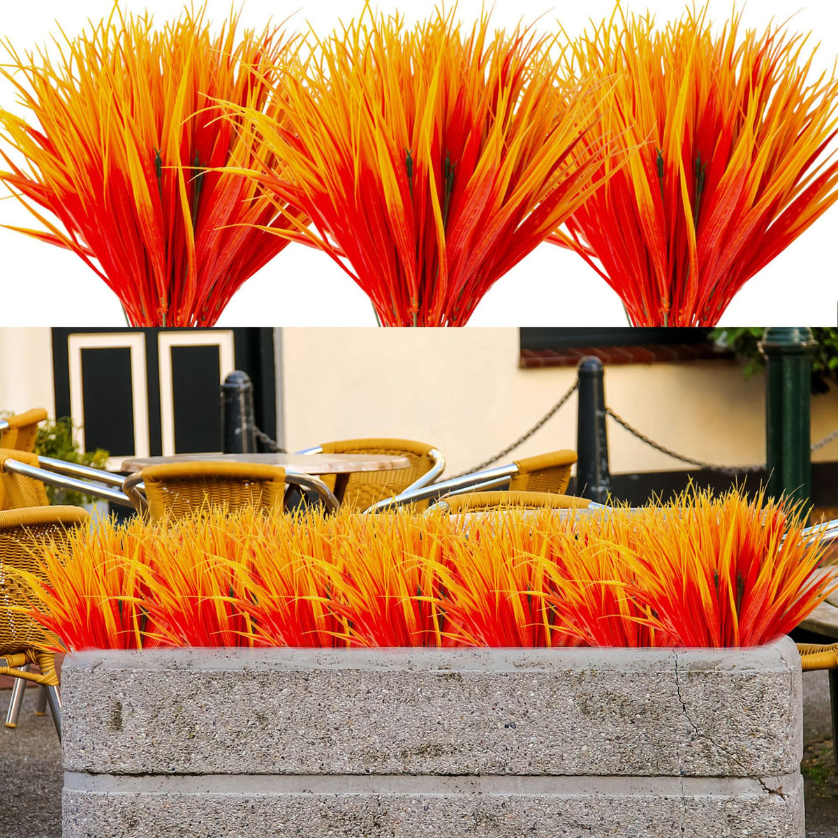 Künstliches Frühlingsgras, Büschel mit 7 Zweigen, 35 cm, Kunststoff (PE/PVC), 5er-Pack, für Hochzeit, Haus und Garten