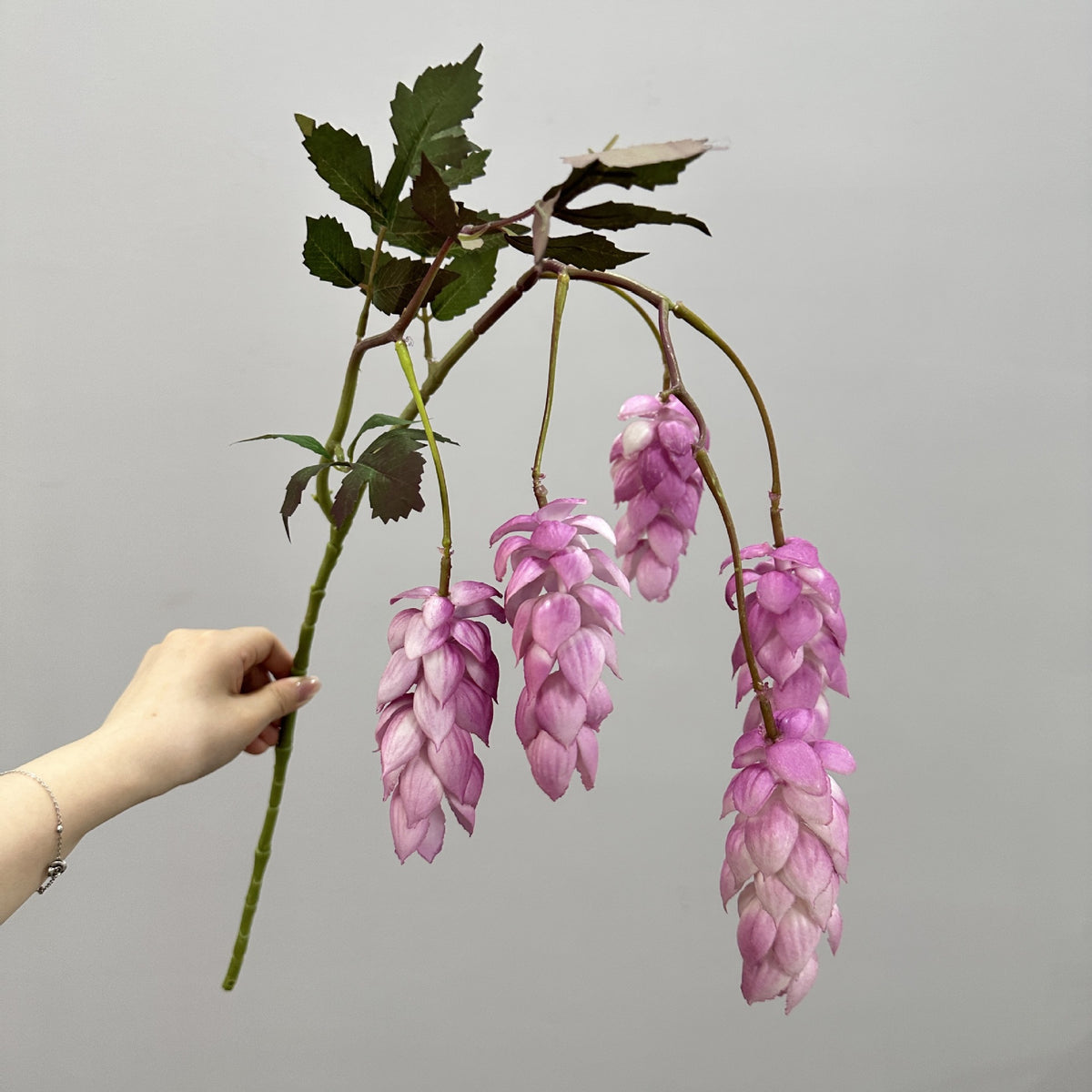 Künstliche Hopfenblüte, einzelner Stiel mit 5 Blüten, 50 cm Höhe, PU-Material, für Hochzeiten und Dekoration