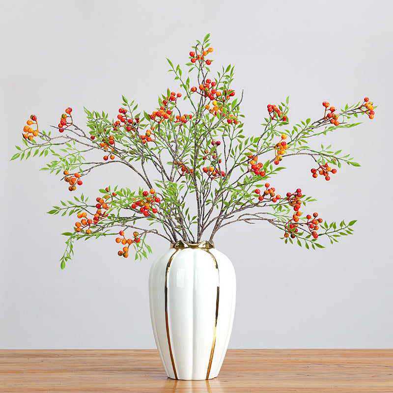Künstlicher Coriaria-Zweig mit Blättern und Früchten, 98 cm, einzelner Stiel, für Innendekoration und Floristik