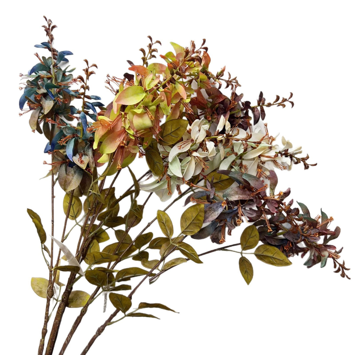 Künstlicher Erythrina-Blütenzweig mit Eukalyptus und Blättern, 83 cm, Einzelstiel aus Seidenstoff
