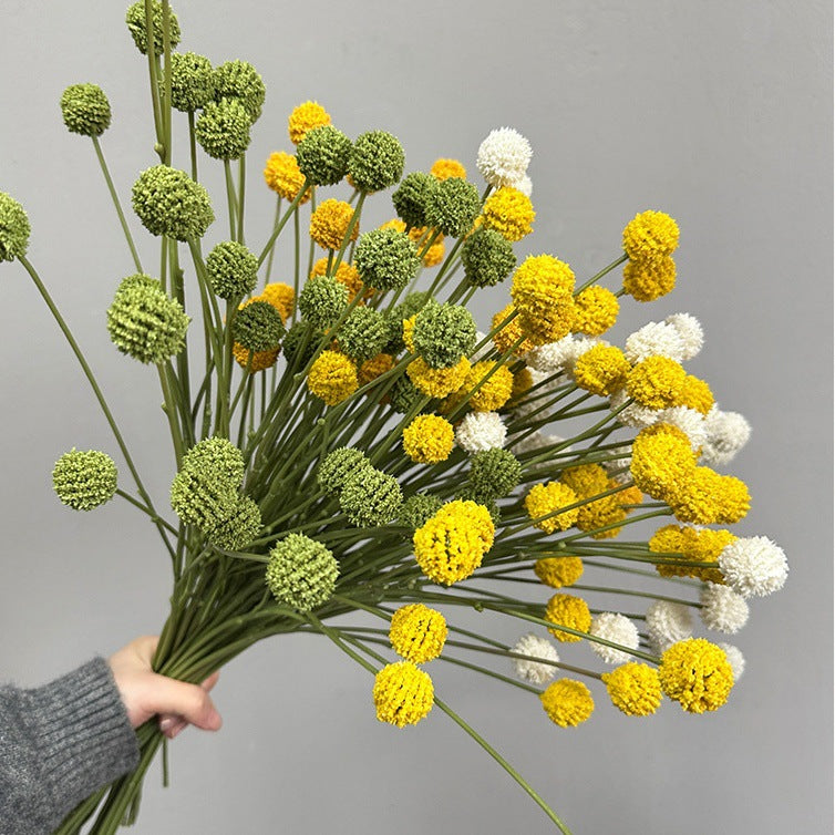 Kunstblume Craspedia (Goldkugel), Busch mit 4 Blütenköpfen, Kunststoff, für Hochzeit, Hotel und Wohnraum-Deko