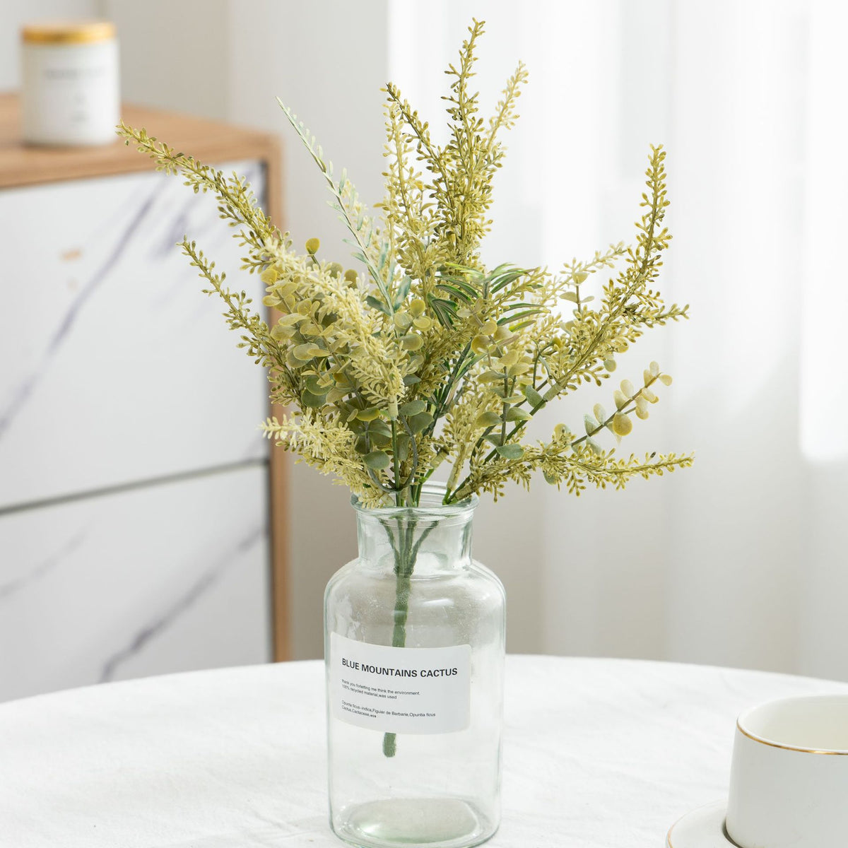 Künstlicher Eukalyptus-Farn-Busch, Kunstpflanze 37 cm, Kunststoff und Eisen, Dekoration für Zuhause und Hochzeit