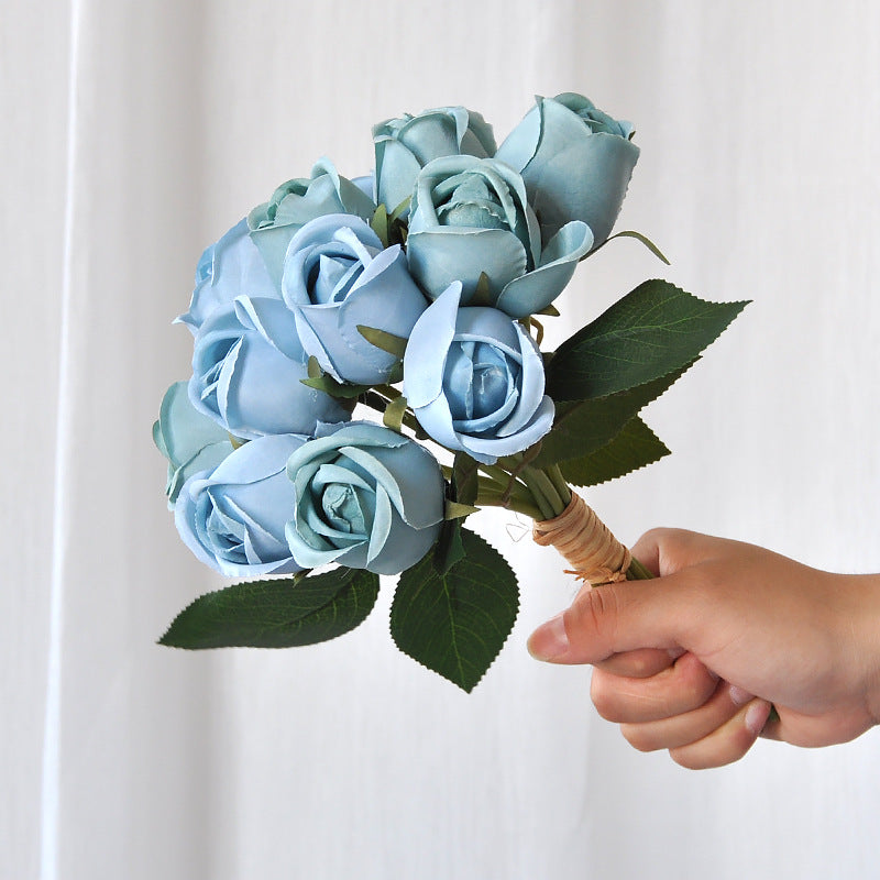 Künstliche Rosenstrauß, 24 cm hoch, hochwertige Seidenstoff-Blumen, für Hochzeiten, Wohnaccessoires und Geschäftsdekoration