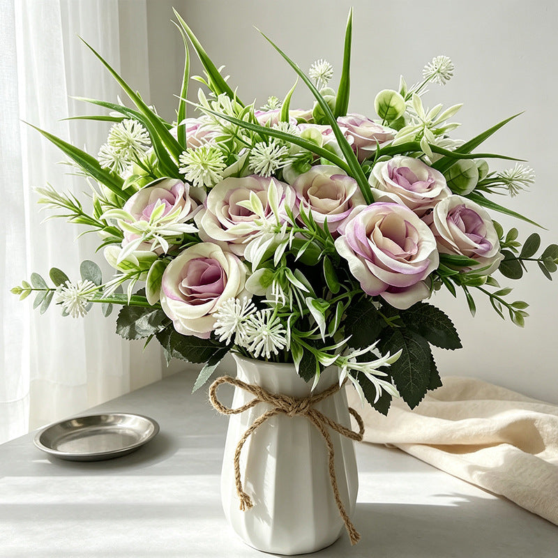Künstlicher Rosenstrauß mit 18 Blüten, 40 cm, modern-ländlich, für Hochzeit, Dekoration, Büro, Hotel