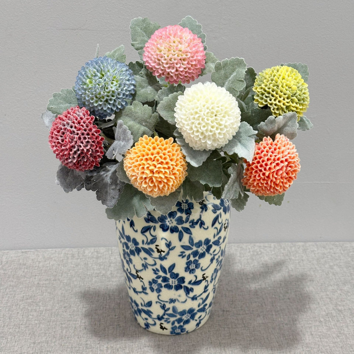 Künstliche Chrysantheme, Single-Stem mit 7 cm Blütenkopf, 37 cm hoch, Flockstoff, für Hochzeitsdekoration und Inneneinrichtung