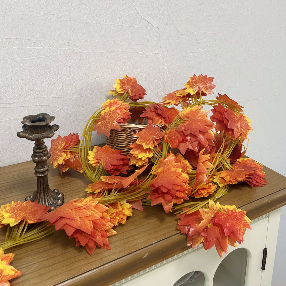 Künstliche Ahornblatt-Girlande Herbst, rote Ahornblätter, 12 Ranken à 31 Blätter, Kunstseide, für Hochzeit und Dekoration