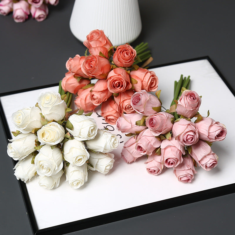 Künstlicher Rosenstrauß mit 12 Blüten, 25 cm hoch, Seidenstoff, für Hochzeit, Dekoration, Innenraum