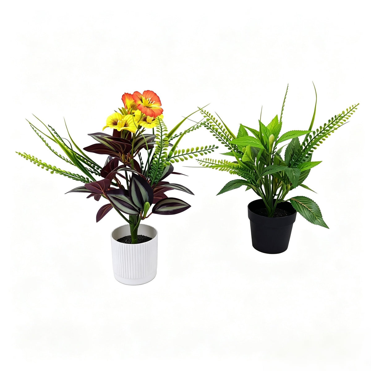 Künstliche Zimmerpflanzen, Set mit Teufelsauge und Balsamine, 29 cm, Kunststoff, für Büro und Zuhause