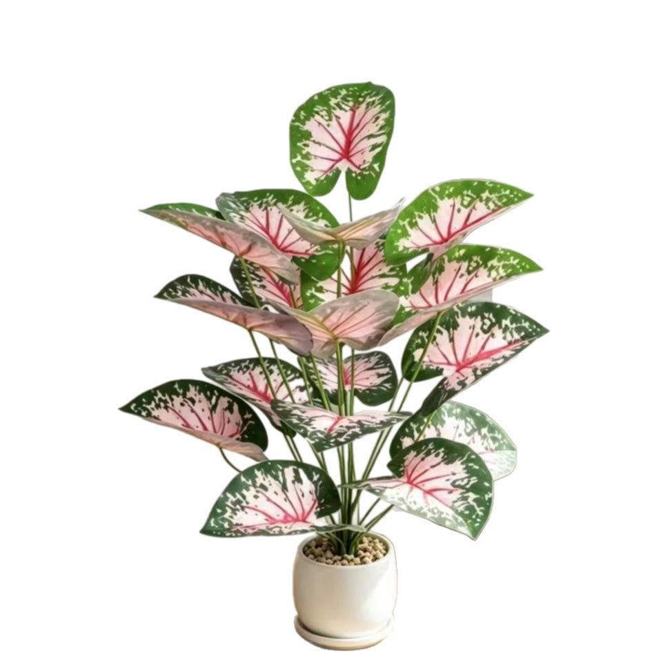 Künstliche Caladium-Pflanze in Rosa, 53 cm, für Innen- und Außendekoration, Wohnzimmer, Hochzeit, Büro