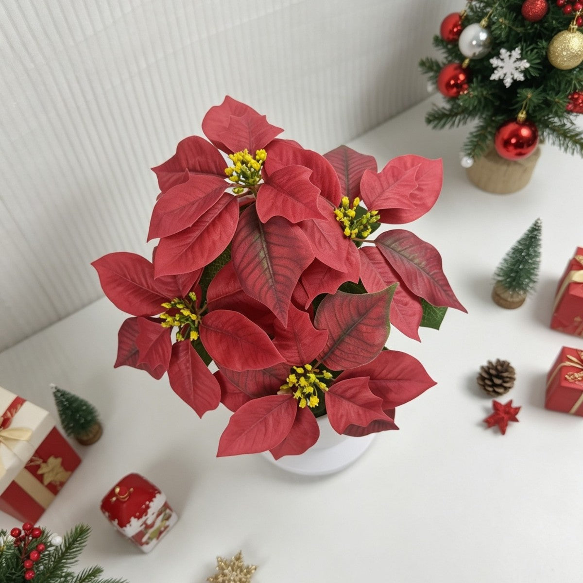 Künstlicher Weihnachtsstern, 5 Blüten, 52 cm, aus Seidenstoff, für Weihnachtsdekoration, Hochzeiten und Büros