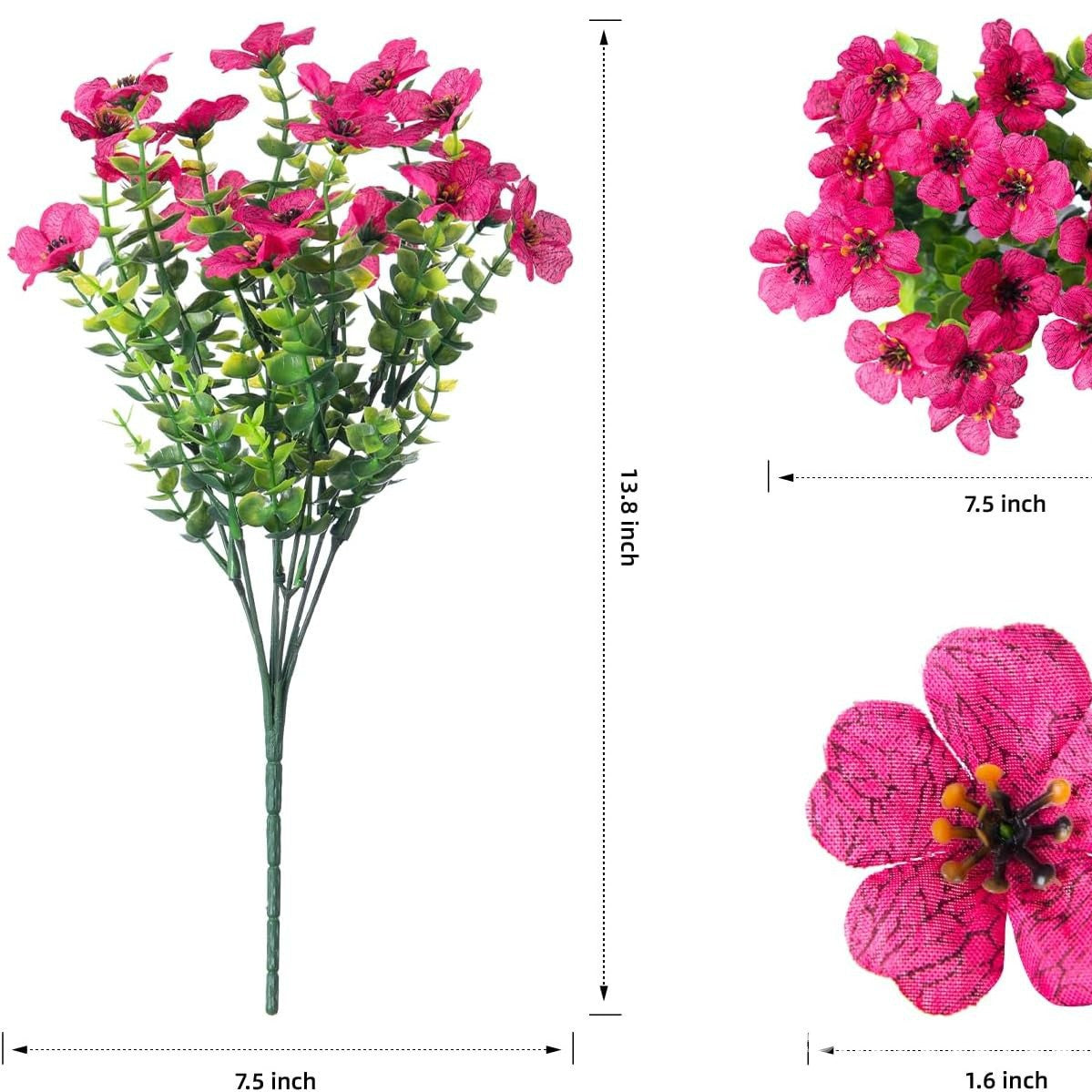 Kunstblumen Veilchen-Bündel mit Eukalyptus, 7 Zweige, 21 Blüten, Stoff, 35 cm, für Hochzeit, Schaufenster und Zuhause