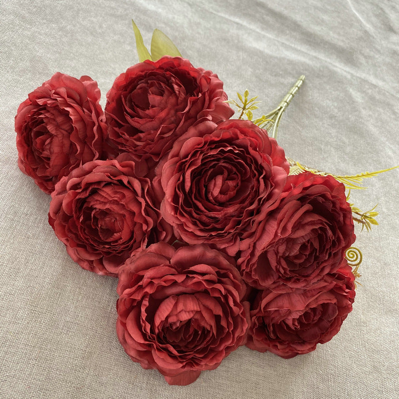 Künstliche Pfingstrosen-Strauß, 40 cm hoch mit 7 Blüten, aus Seidenstoff für Hochzeiten und Innendekoration
